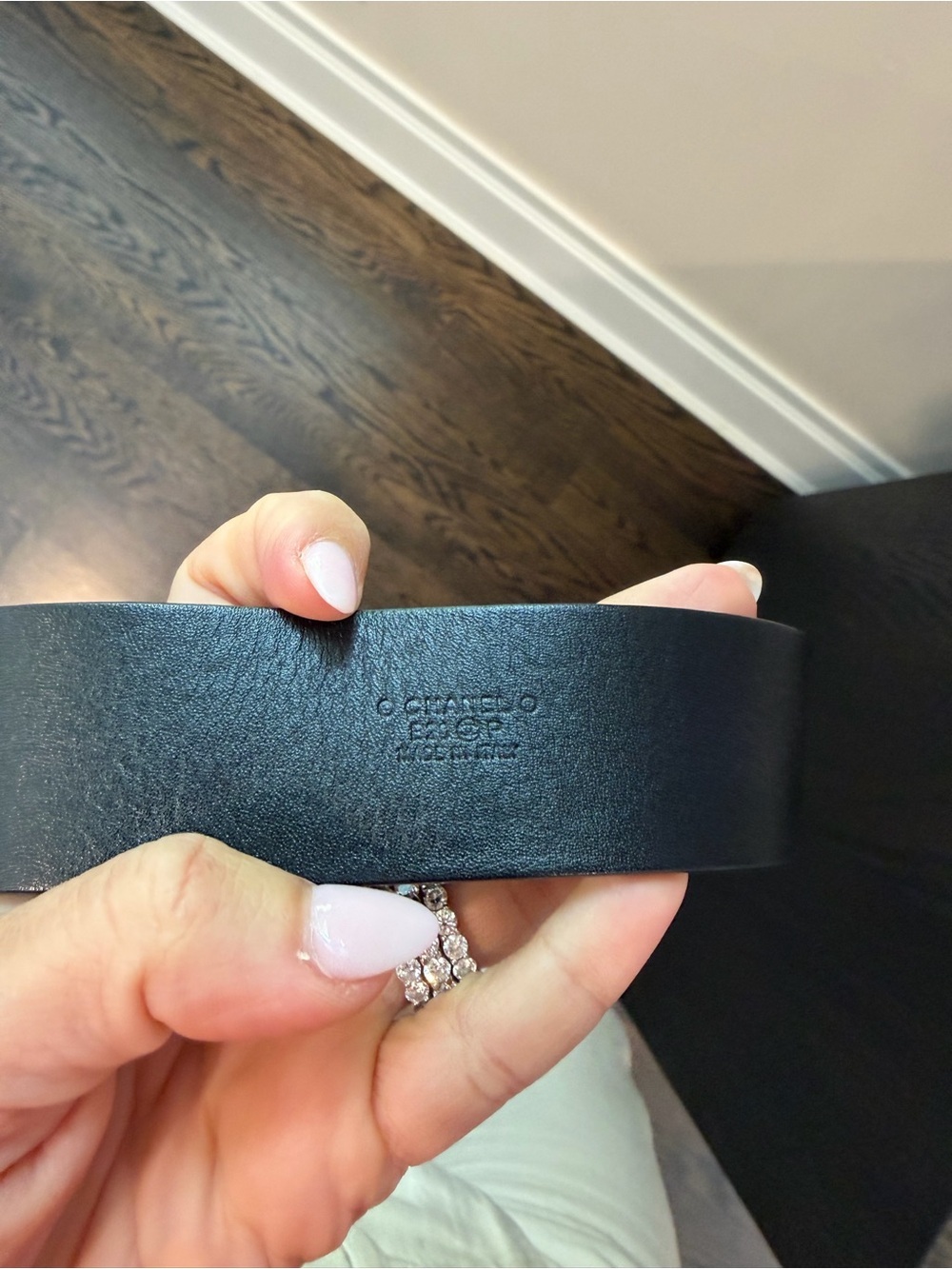 CHANEL Black Leather Belt with Gold Double C Buckle - Picture 3 of 7